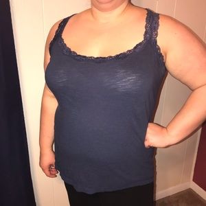 Navy tank with lace trim